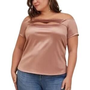 TORRID OFF THE SHOULDER CUTOUT TOP STRETCH SATIN PINK SIZE 2